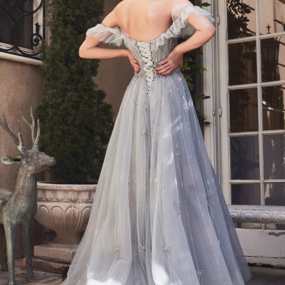 MIST COLOR PROM PARTY BEADED LACE UP CLOSURE CHARLOTTE OFF SHOULDER GOWN AL1092 - Picture 5 of 5